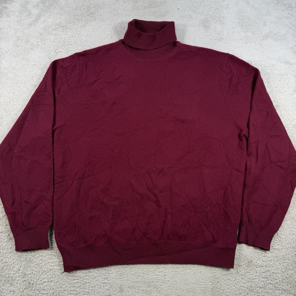 Grant Thomas Sweater Mens XL Red 100% Cashmere Turtleneck Pullover Two Ply Soft